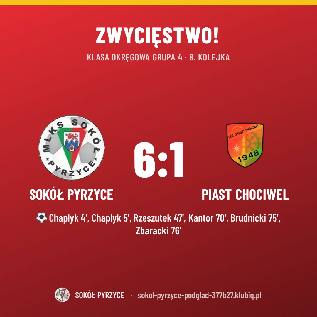 Sokół Pyrzyce 6:1 Piast Chociwel