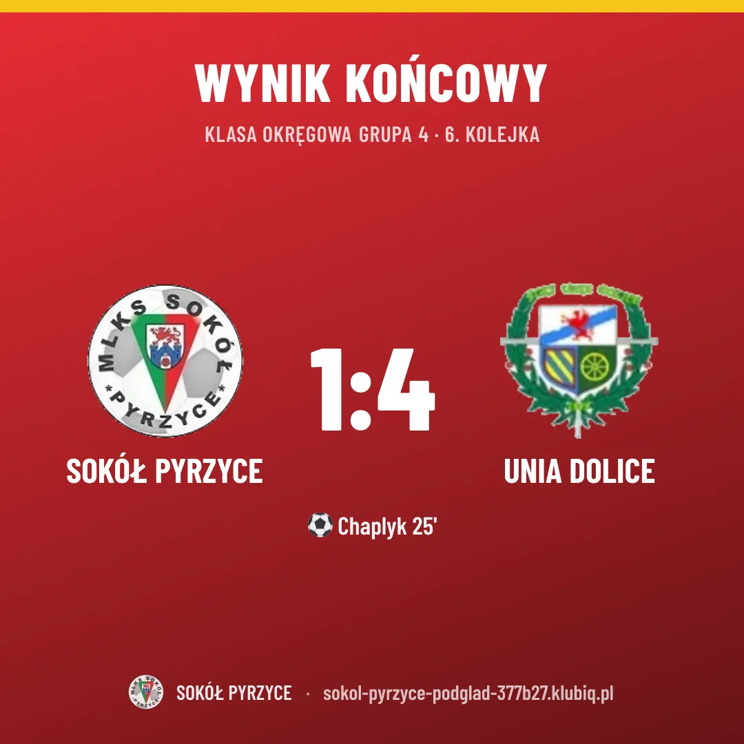 Sokół Pyrzyce 1:4 UNIA Dolice