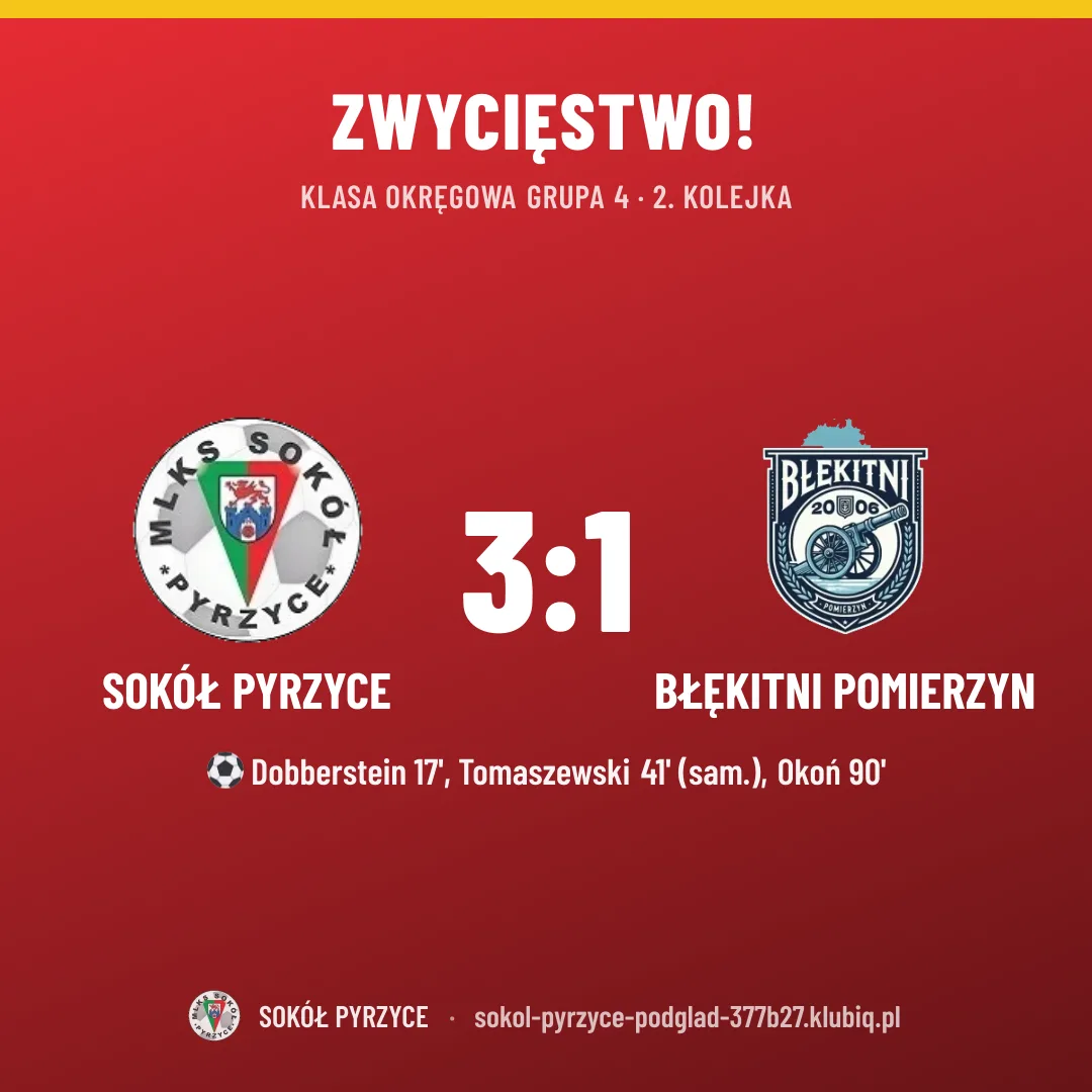 Sokół Pyrzyce 3:1 BŁĘKITNI Pomierzyn